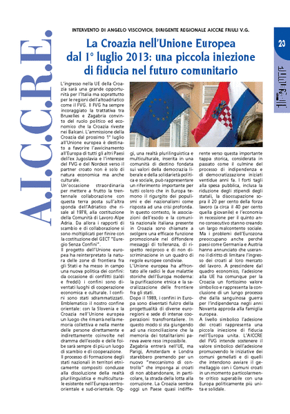 LE PAGINE DEDICATE ALL’AICCRE DEL F.V.G. ALL’INTERNO DEL BIMESTRALE “IL NUOVO COMUNE”