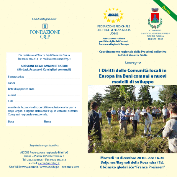 CONVEGNO “I DIRITTI DELLE COMUNITA’ LOCALI IN EUROPA FRA BENI COMUNI E NUOVI MODELLI DI SVILUPPO”