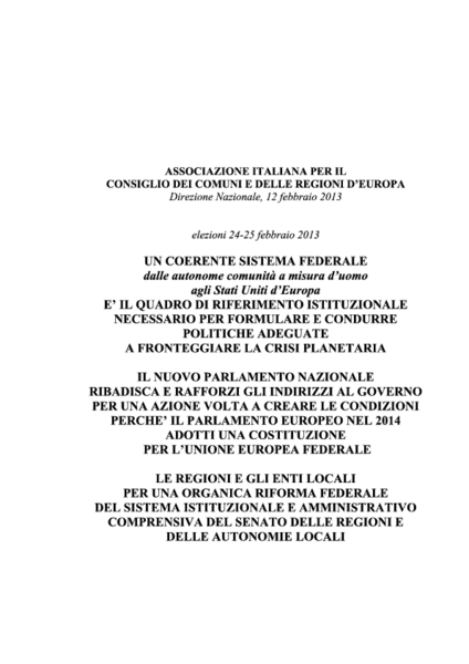 ELEZIONI, AICCRE: FORZE POLITICHE DICANO COSA PENSANO SU RIFORMA ENTI LOCALI E SU EUROPA